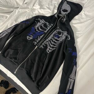 DNA mens full zip bedazzled skeleton jacket